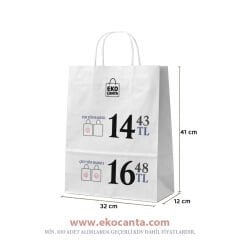 Burgu Saplı Kağıt Çanta - 32x12x41 - Beyaz