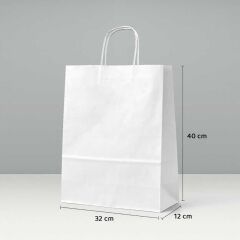Burgu Saplı Kağıt Çanta - 32x12x41 - Beyaz