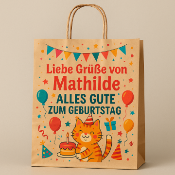 Doğum günleri için isme özel büküm saplı kağıt çanta