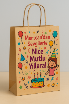 Doğum günleri için isme özel burgu saplı kağıt çanta