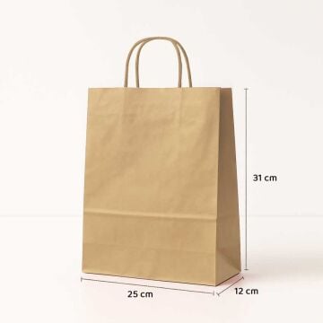 Burgu Saplı Kağıt Çanta - 25x12x31 - Naturel