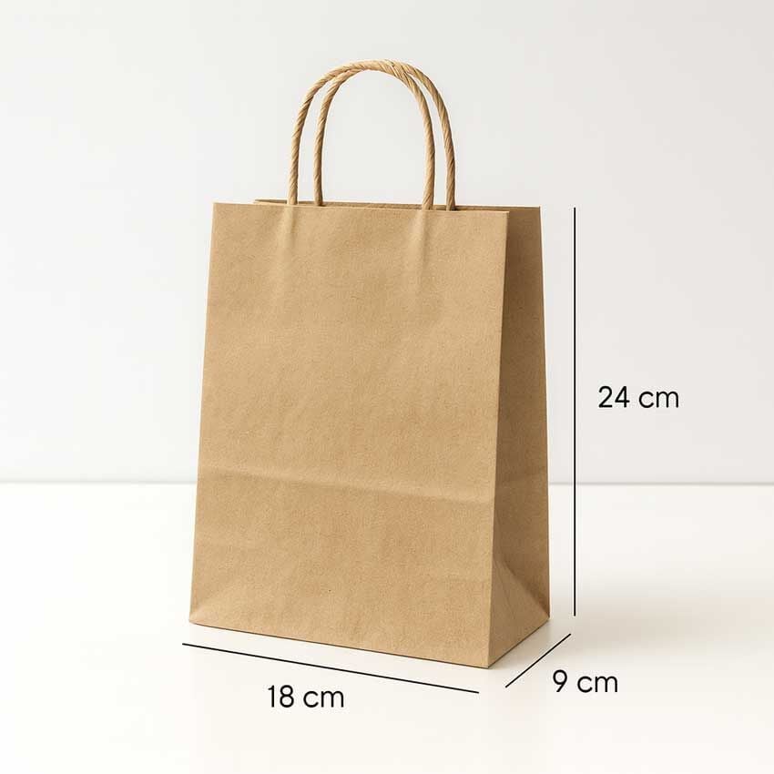 Burgu Saplı Kağıt Çanta - 18x9x24 - Naturel