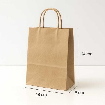 Burgu Saplı Kağıt Çanta - 18x9x24 - Naturel
