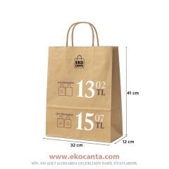Burgu Saplı Kağıt Çanta - 32x12x41 - Naturel