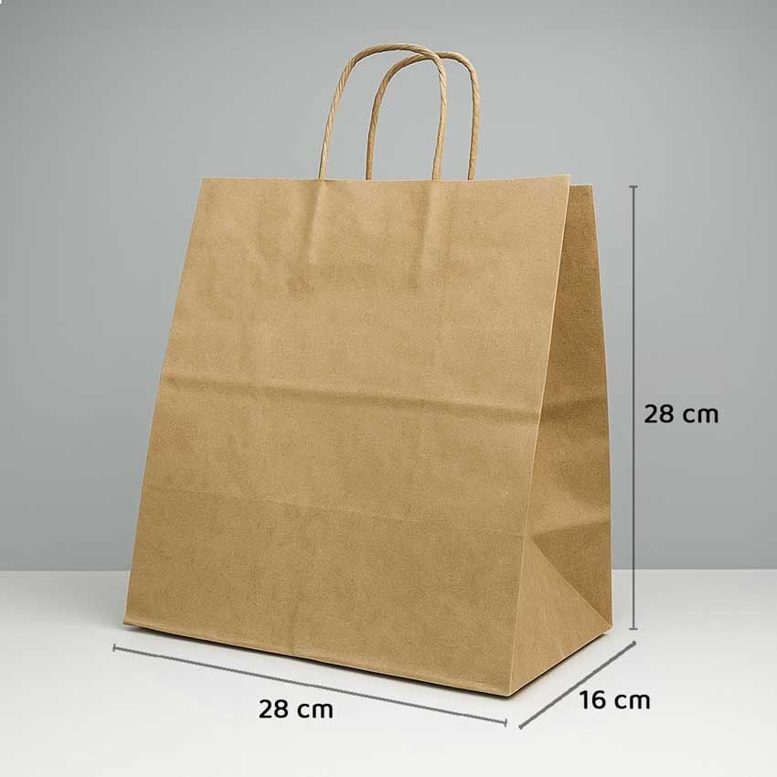 Burgu Saplı Kağıt Çanta - 28x16x28 - Naturel