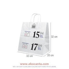 Burgu Saplı Kağıt Çanta - 32x20x32 - Beyaz