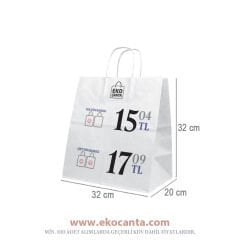 Burgu Saplı Kağıt Çanta - 32x20x32 - Beyaz