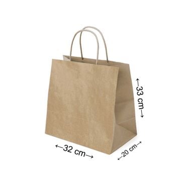 Burgu Saplı Kağıt Çanta - 32x20x33 - Naturel