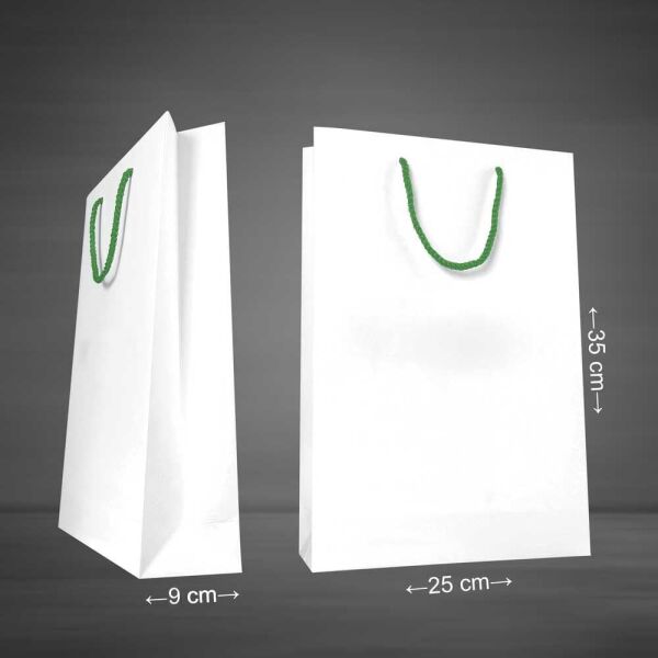 İp Saplı Karton Çanta - 25x9x35 Beyaz - 100 Adet - Tek Yön Baskılı