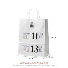 Burgu Saplı Kağıt Çanta - 18x8x24 - Beyaz