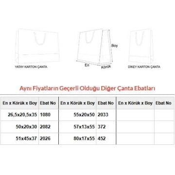 80x17x55 cm geniş körüklü karton çanta (+5 farklı ebat)
