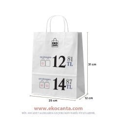 Burgu Saplı Kağıt Çanta - 25x12x31 - Beyaz