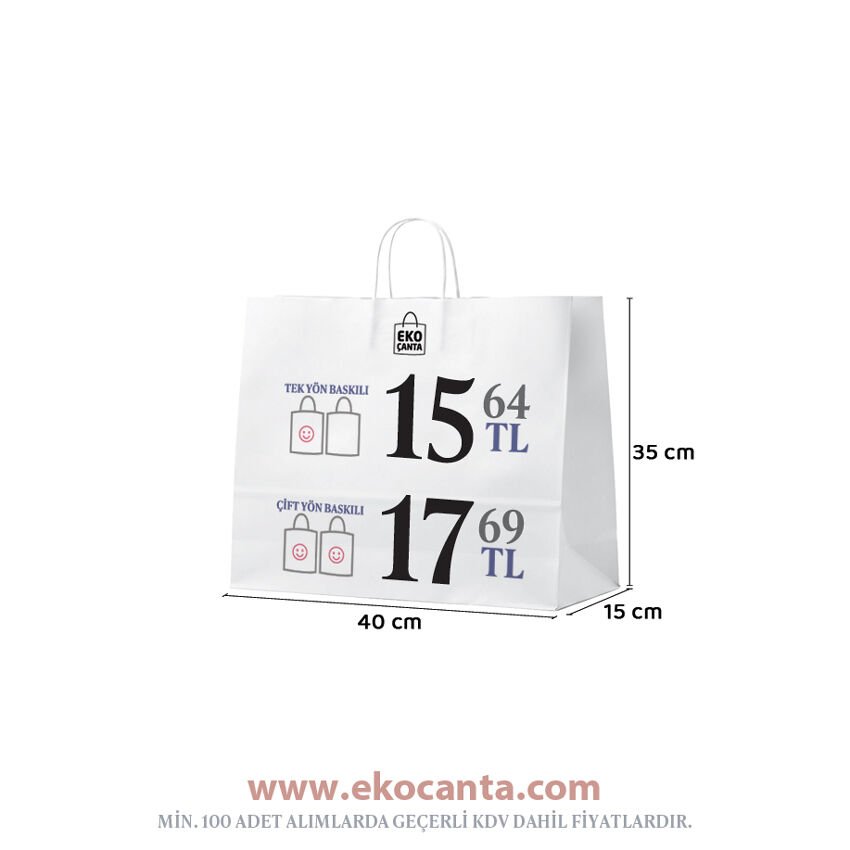 Burgu Saplı Kağıt Çanta - 40x15x35 Beyaz