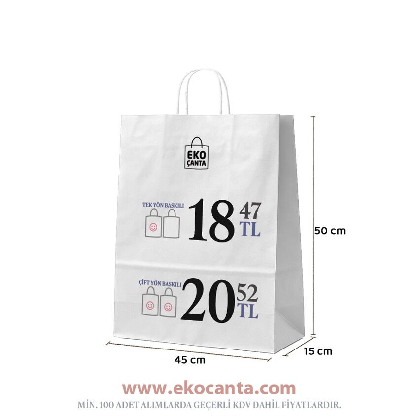 Burgu Saplı Kağıt Çanta - 45x15x50 Beyaz