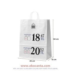 Burgu Saplı Kağıt Çanta - 45x15x50 Beyaz
