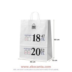 Burgu Saplı Kağıt Çanta - 45x15x50 Beyaz