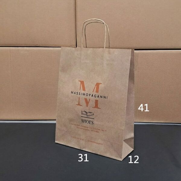 Burgu Saplı Kağıt Çanta - 31x12x41 Kraft - Çift Yön Baskılı - 300 Adet