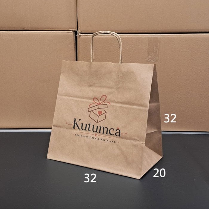 Burgu Saplı Kağıt Çanta - 32x20x32