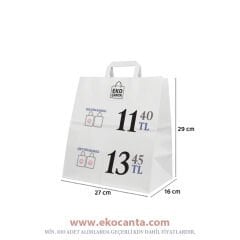Flat Saplı Kağıt Çanta - 27x16x29 Beyaz