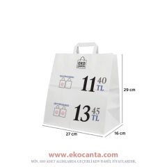 Flat Saplı Kağıt Çanta - 27x16x29 Beyaz