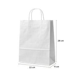 Burgu Saplı Kağıt Çanta - 22x11x28 - Beyaz