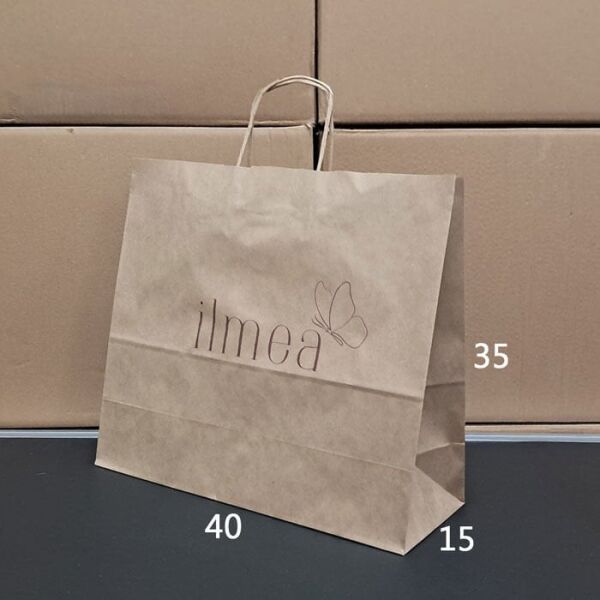 Burgu Saplı Kağıt Çanta - 40x15x35 Kraft - Tek Yön Baskılı - 400 Adet