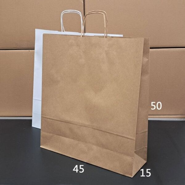 Burgu Saplı Kağıt Çanta - 45x15x50 Kraft - Tek Yön Baskılı - 300 Adet