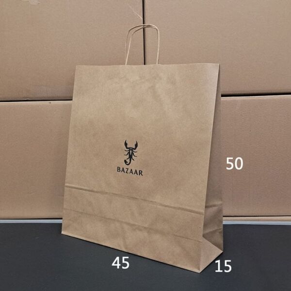 Burgu Saplı Kağıt Çanta - 45x15x50 Kraft - Tek Yön Baskılı - 500 Adet