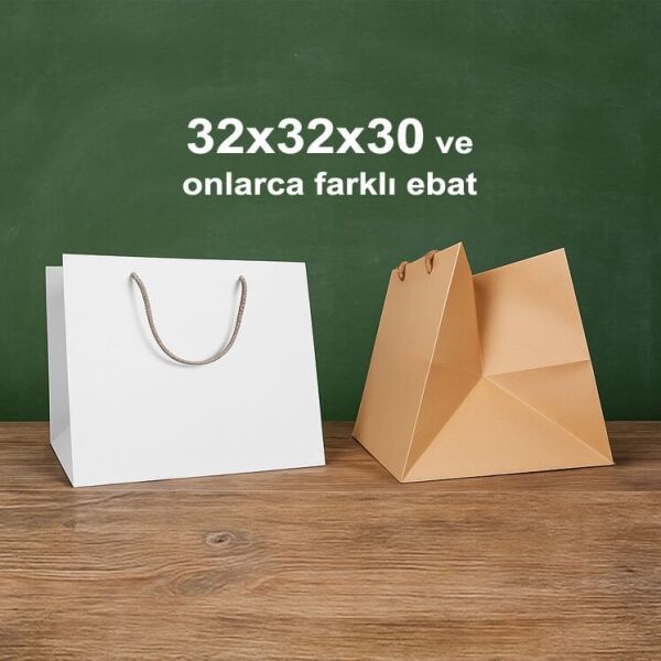 32x32x30 cm geniş körüklü karton çanta (+14 farklı ebat) 250 Adet - Kraft