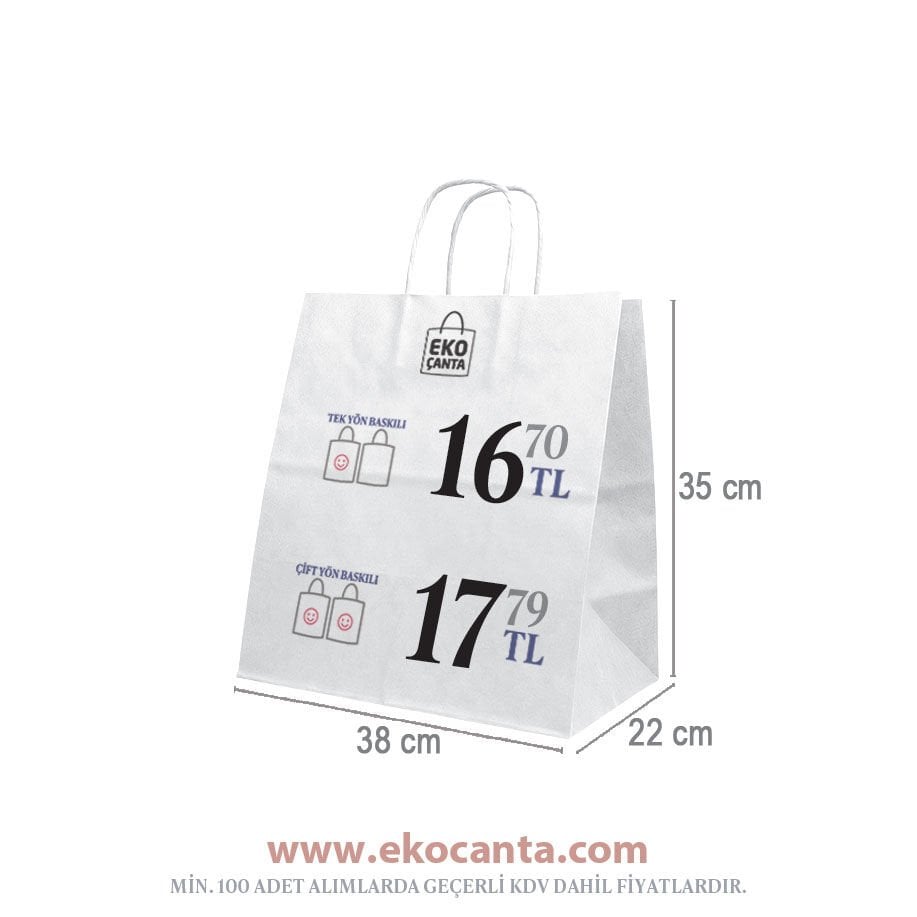Burgu Saplı Kağıt Çanta - 38x22x35 Beyaz
