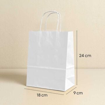 Büküm Saplı Kağıt Çanta - 18x9x24 - Beyaz