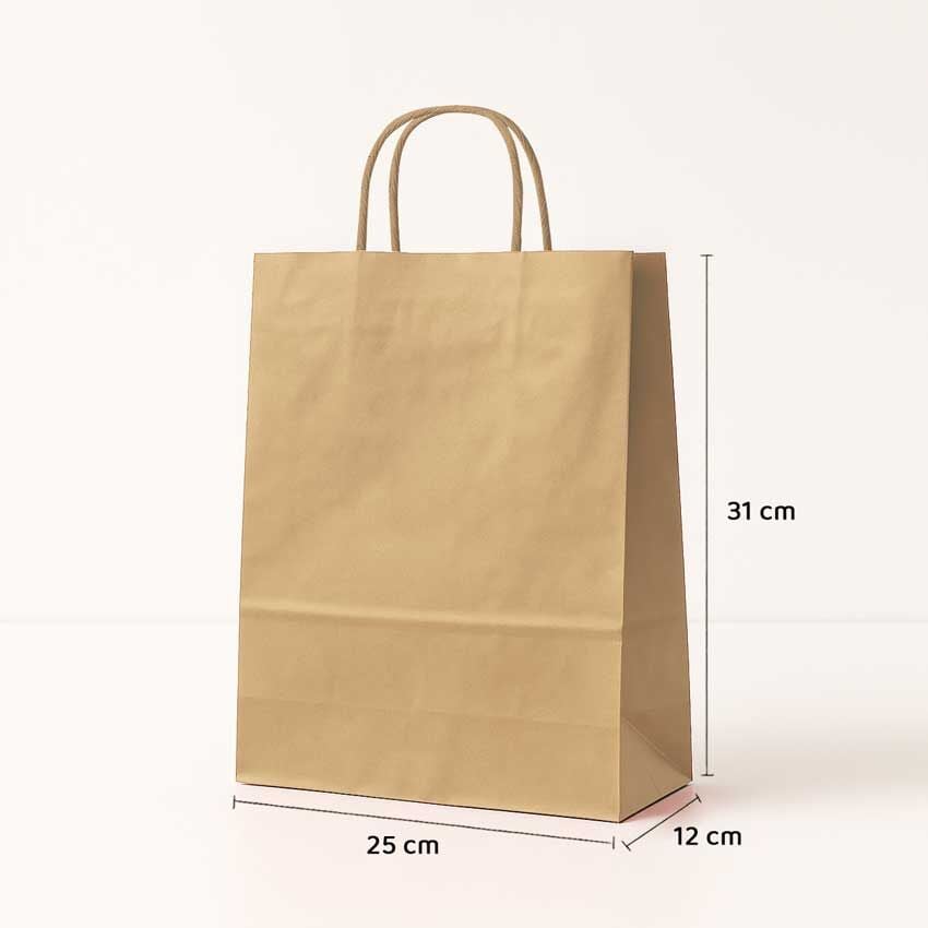 Büküm Saplı Kağıt Çanta - 25x12x31 - Naturel