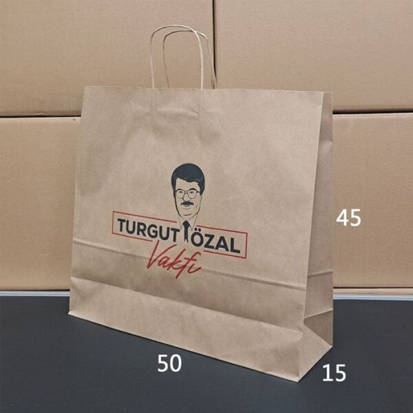 Burgu Saplı Kağıt Çanta - 50x15x45 Kraft - Çift Yön Baskılı - 500 Adet