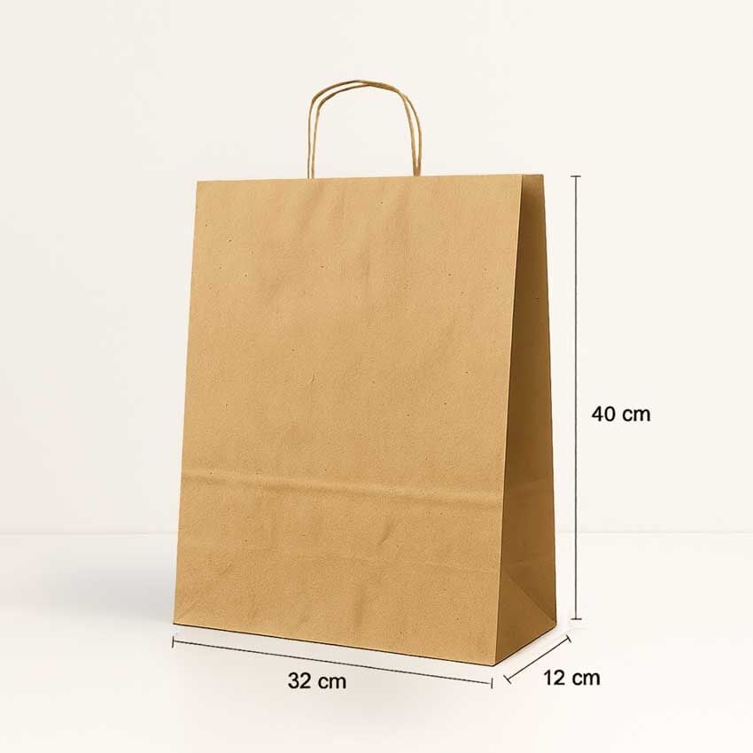 Büküm Saplı Kağıt Çanta - 32x12x40 - Naturel