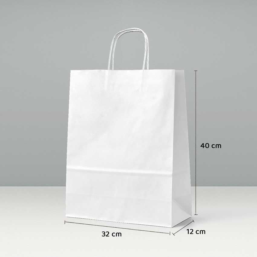 Büküm Saplı Kağıt Çanta - 32x12x40 - Beyaz