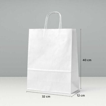 Büküm Saplı Kağıt Çanta - 32x12x40 - Beyaz