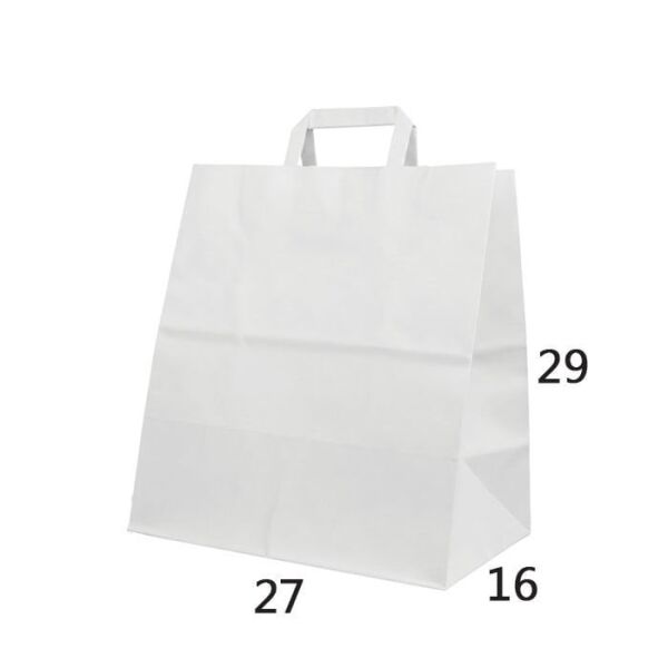 Flat (Düz) Saplı Kağıt Çanta - 27x16x29 Beyaz - Tek Yön Baskılı - 500 Adet