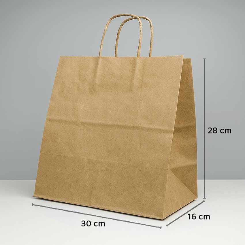 Büküm Saplı Kağıt Çanta - 30x16x28 - Naturel