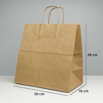 Büküm Saplı Kağıt Çanta - 30x16x28 - Naturel