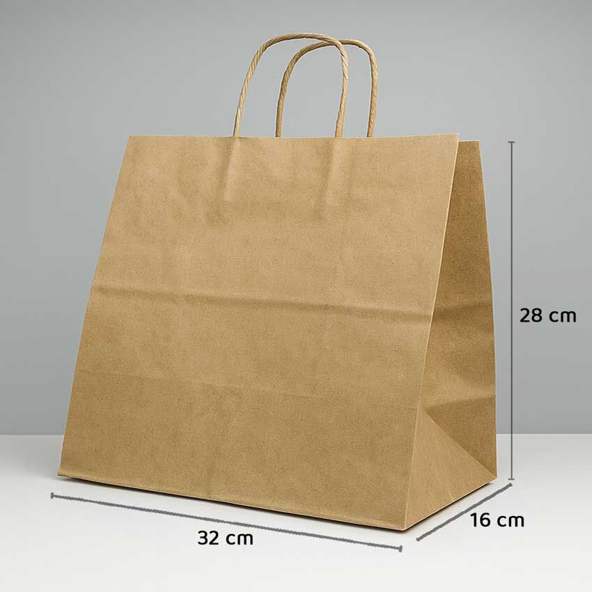 Büküm Saplı Kağıt Çanta - 32x16x28 - Naturel