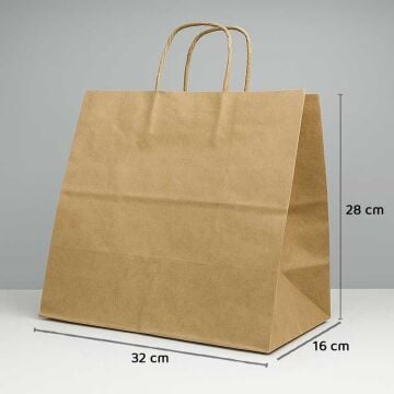 Büküm Saplı Kağıt Çanta - 32x16x28 - Naturel