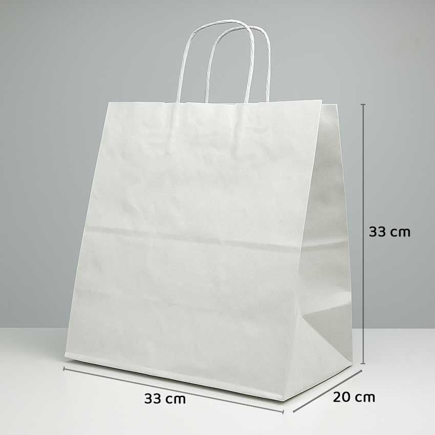 Büküm Saplı Kağıt Çanta - 33x20x33 - Beyaz