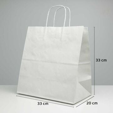 Büküm Saplı Kağıt Çanta - 33x20x33 - Beyaz