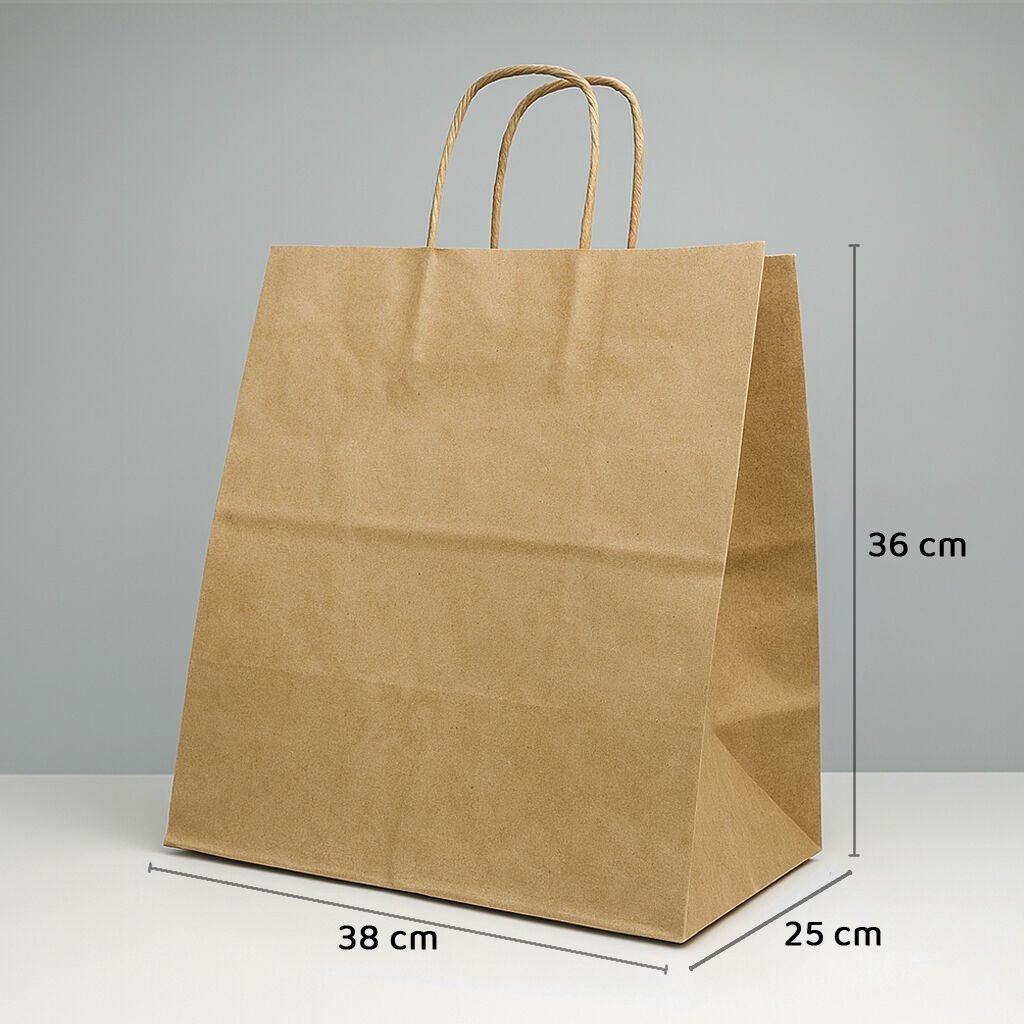 Büküm Saplı Kağıt Çanta - 38x25x36 - Naturel