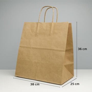 Büküm Saplı Kağıt Çanta - 38x25x36 - Naturel