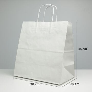 Büküm Saplı Kağıt Çanta - 38x25x36 - Beyaz
