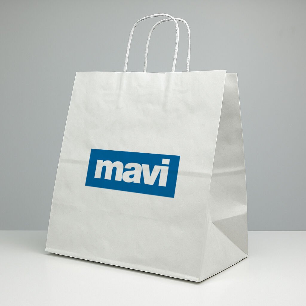 Büküm Saplı Kağıt Çanta - 38x25x36 - Beyaz