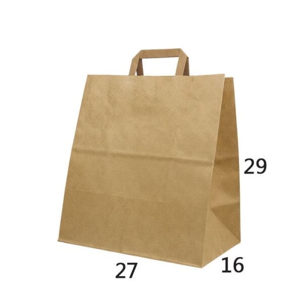 Flat (Düz) Saplı Kağıt Çanta - 27x16x29 Kraft - Çift Yön Baskılı - 200 Adet