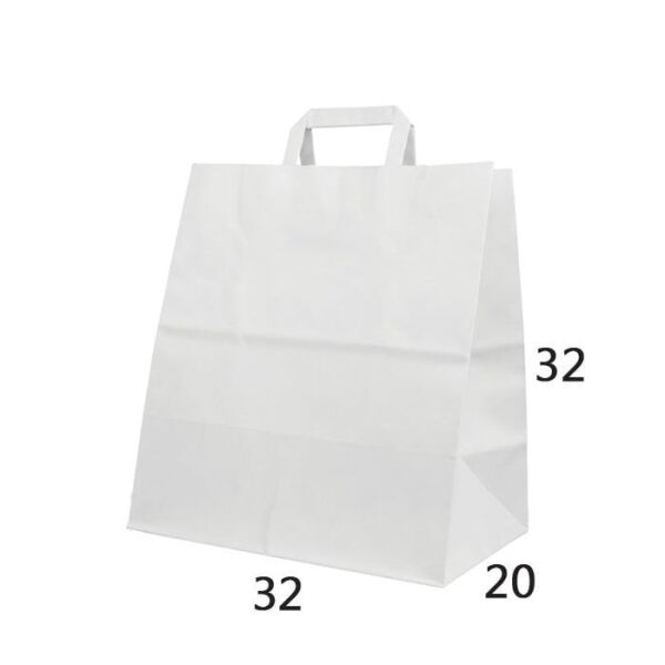 Flat (Düz) Saplı Kağıt Çanta - 32x20x32 Beyaz - Tek Yön Baskılı - 500 Adet