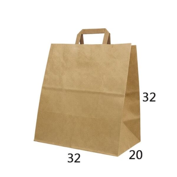 Flat (Düz) Saplı Kağıt Çanta - 32x20x32 Kraft - Tek Yön Baskılı - 1000 Adet